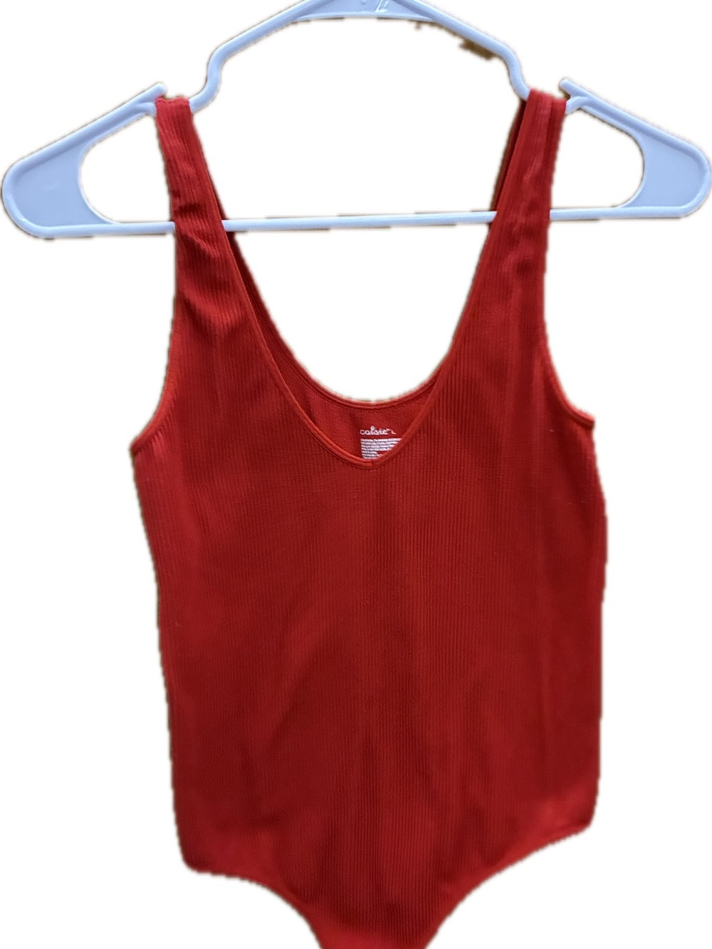 Colsie Red Ribbed Scoop Neck Bodysuit